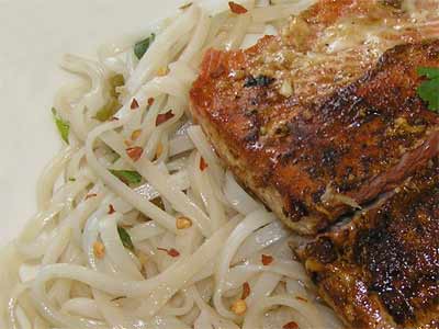 pan seared salmon Pan Seared Salmon with Thai Rice Noodles